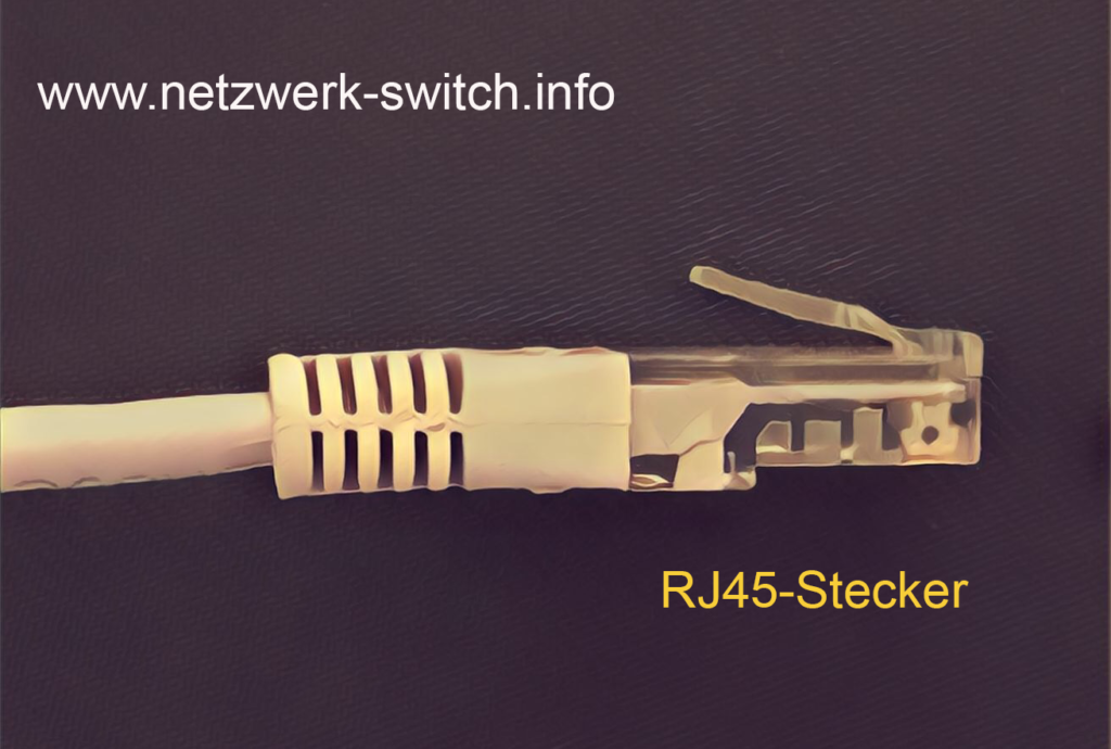 Ein Netzwerkkabel mit RJ45-Stecker. So ein Stecker lässt sich auch auf Patchkabel crimpen